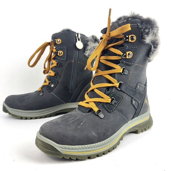 Santana Canada Milly Boots Waterproof Leather Faux fur Gray Size 8.5 - Picture 1 of 14